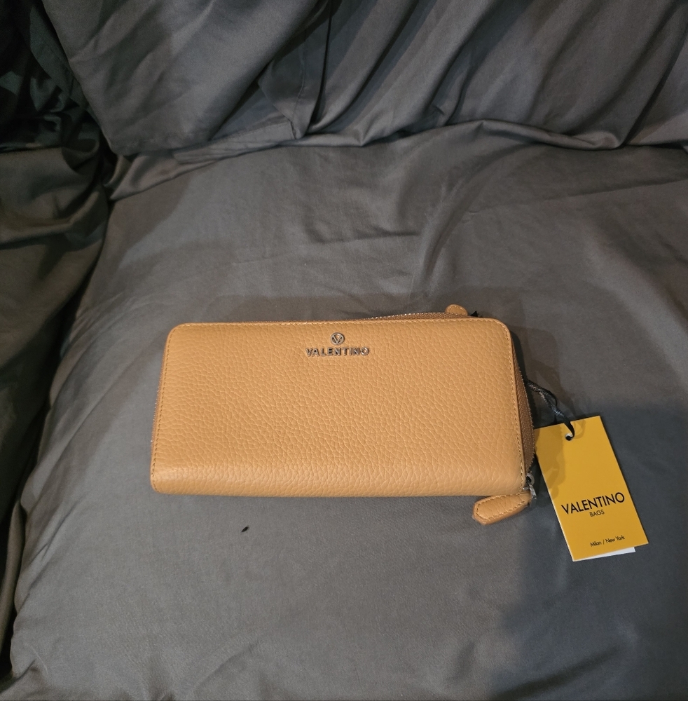 Valentino Beige Leather Zip Wallet